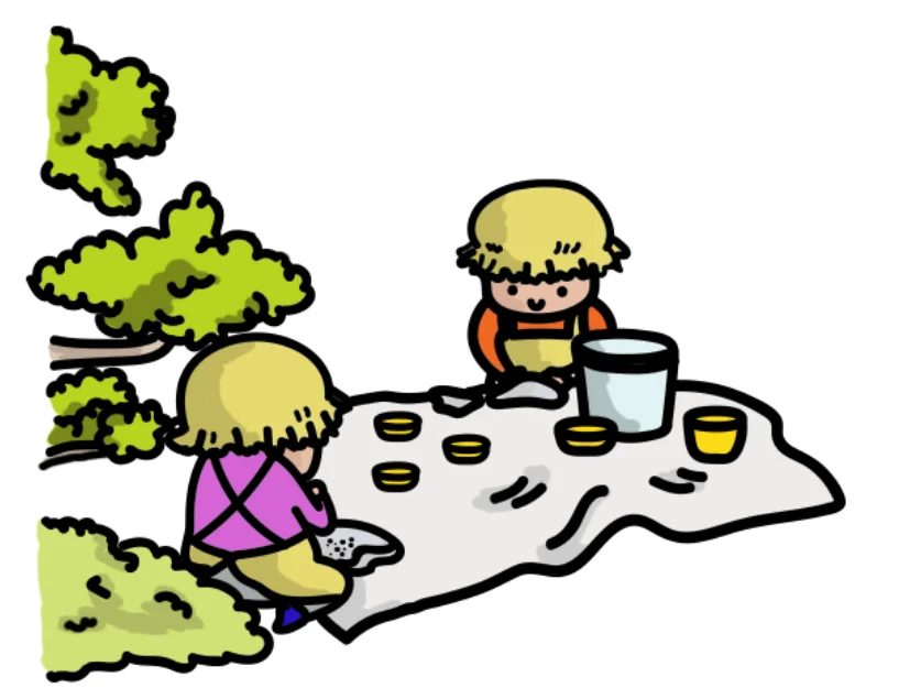 産地で原料を収穫する場面のイラスト。