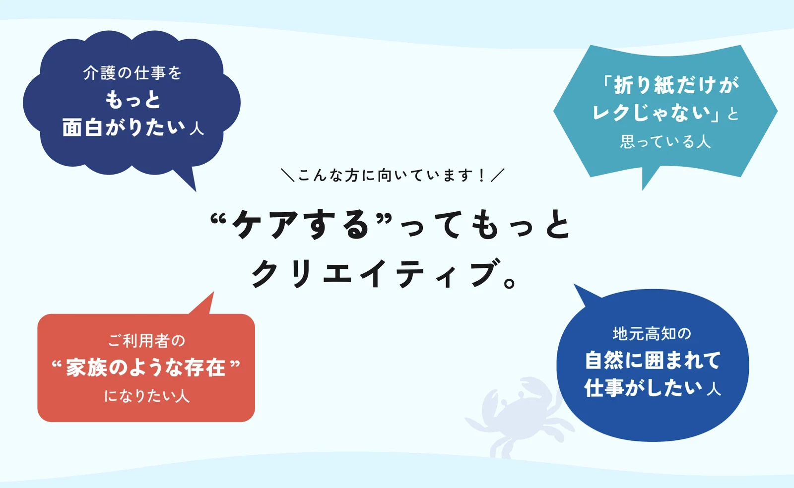 採用情報のページ。向いている人を吹き出しで紹介している。